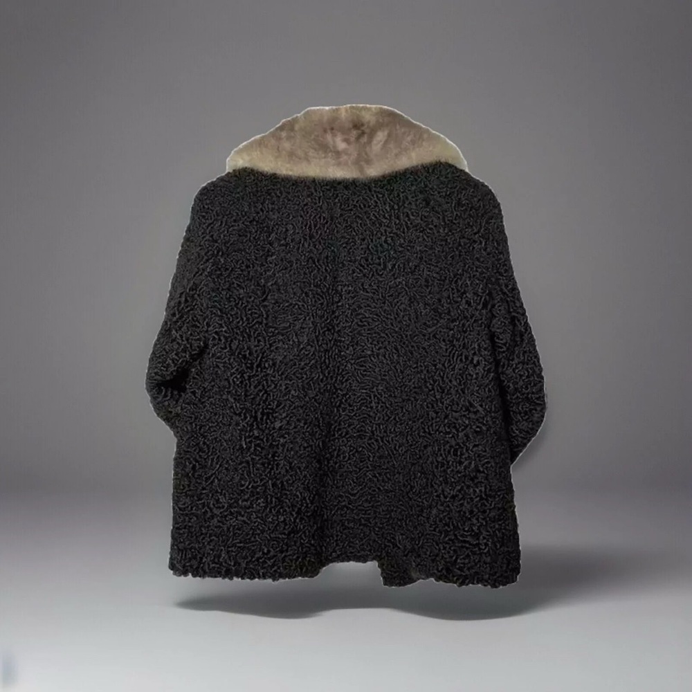 Meyer Epstein Furs London Ontario Unique Black Lambswool Coat With Mink Fur Trim - Picture 3 of 14